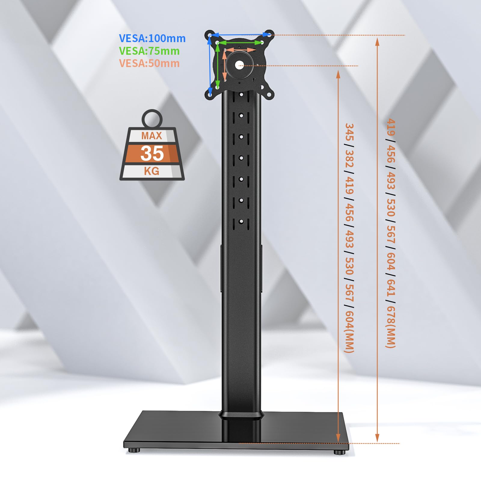 Hemudu Supporto Singolo per Monitor da 27 a 43 pollici, Alto Supporto Monitor da Scrivania con Base Regolabile, Monitor Braccio fino a 35kg con girevole ± 45 °