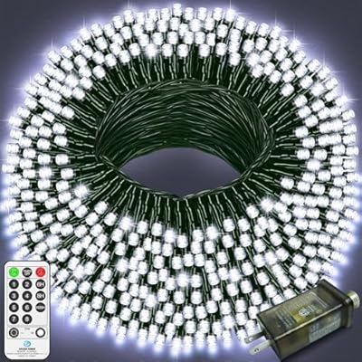 394 FT 1000 LED Christmas Lights Outdoor String Lights 8 Modes & Timer Twinkle Fairy Lights Plug in Waterproof LED String Lights for Xmas Yard Tree Patio Wedding Holiday Party Decorations (Cool White)