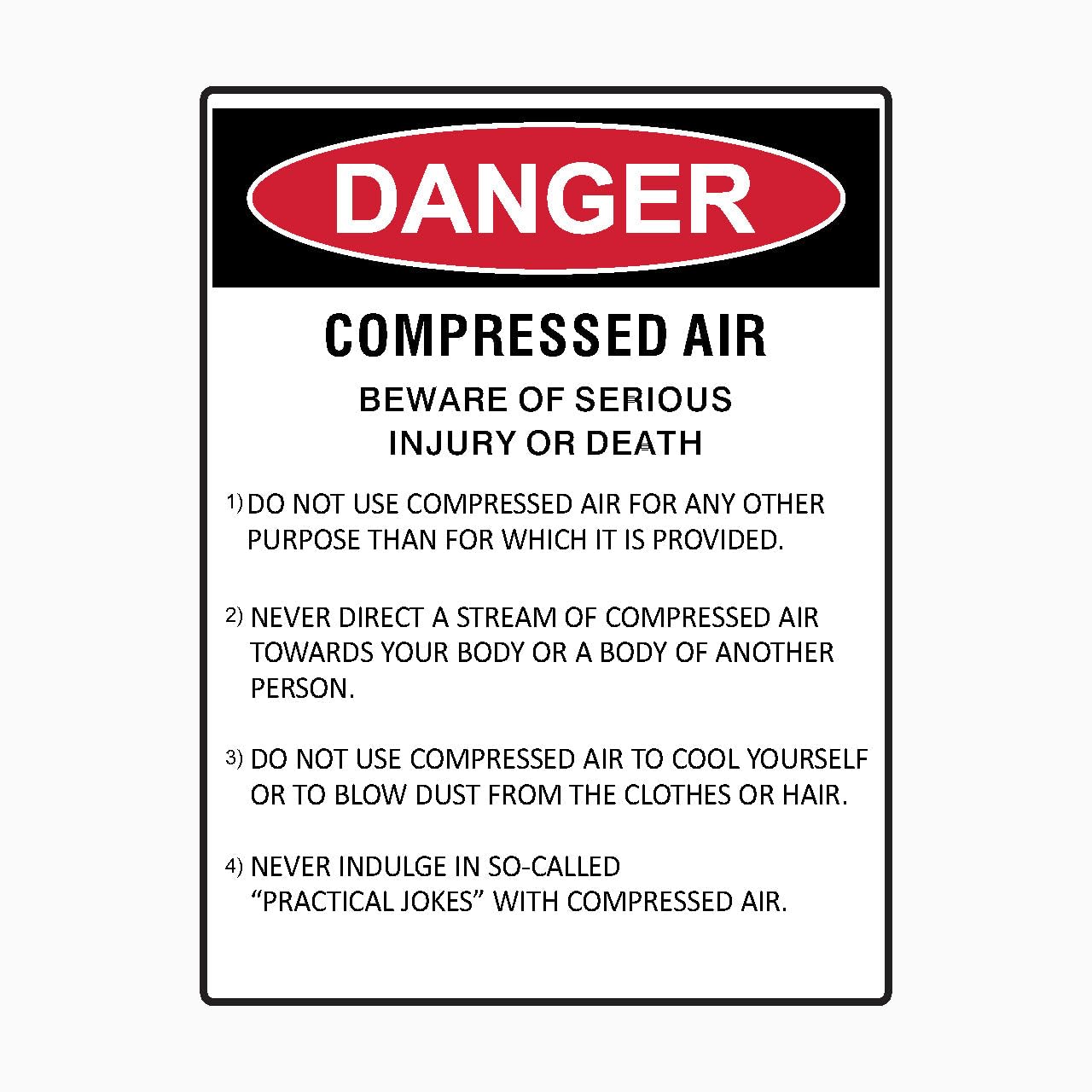 DANGER COMPRESSED AIR BEWARE OF SERIOUS INJURY Sign Workplace Metal Tin Sign 8 x 12 inch for Industrial & Commercial Series