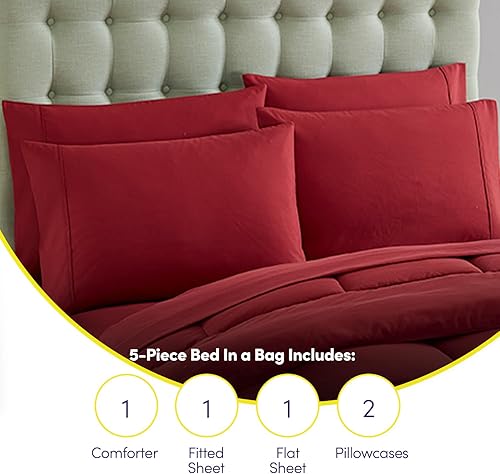 Miniatura 6 de Sweet Home Collection Juego de edredón de 7 piezas con bolsa, color sólido para todas las estaciones, manta alternativa de plumón suave y lujosas