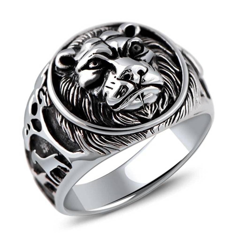 SIWAN Anillo Retro 925 Anillo de Plata Esterlina Cabeza de León Dominante Bestia Anillo Masculino1, 60mm
