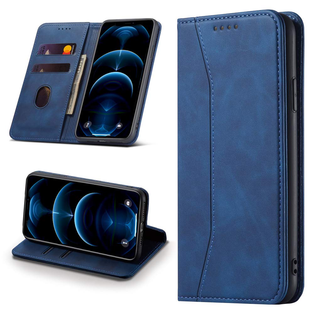 Leaisan Mobile Phone Case for iPhone 12/iPhone 12 Pro Case Premium Leather Flip Foldable Shockproof Magnetic [Stand Function] [Card Slots] Protective Case for iPhone 12/iPhone 12 Pro Case - Blue