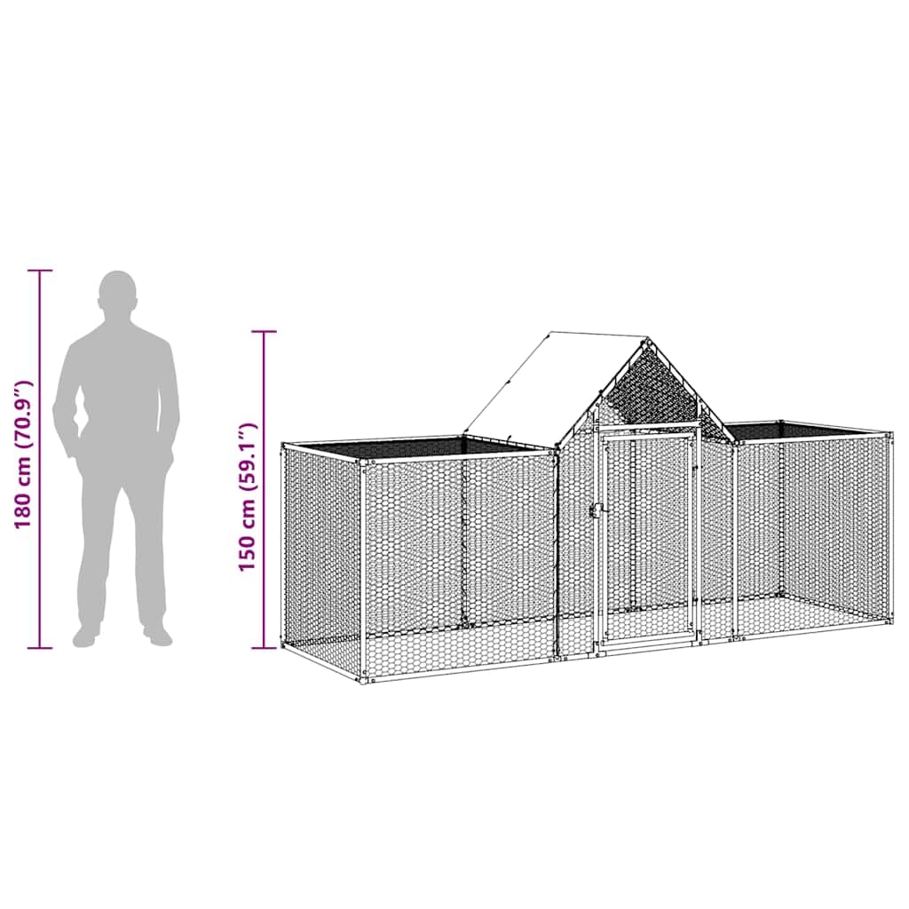 Gallinero de 3 x 1 x 1,5 m de acero galvanizado con techo impermeable, espacioso cercado para aves de corral, resistente a la intemperie con puerta con cerradura, adecuado para pollos, patos