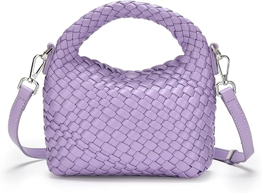 Vegan Leather Woven Crossbody Bag,Mini Hobo Handbags,Crossbody purse for Women, Small woven tote bag with Adjustable straps lavender