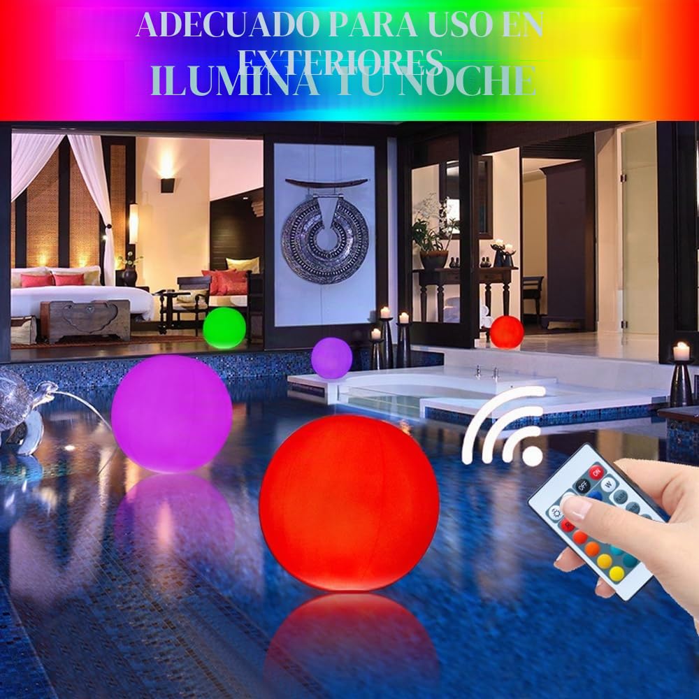 Lámparas Flotantes para Piscina, 2 Piezas 16" LED Luz Lámpara Esfera con Control Remoto, Piscina Flotante Impermeable IP68, RGB 16 Colores Luz de Bola LED, para Piscinas, Playa, Deco de Fiesta