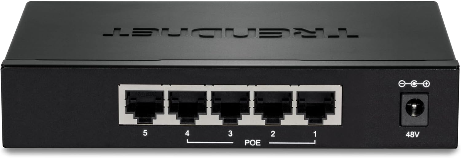 TRENDnet 5-Port Gigabit EdgeSmart PoE+ Switch, 4 x Gigabit PoE+ Ports, 1x Gigabit Port, 31W PoE Power Budget, Managed PoE+ Switch, Wall mountable, Black, TPE-TG50ES