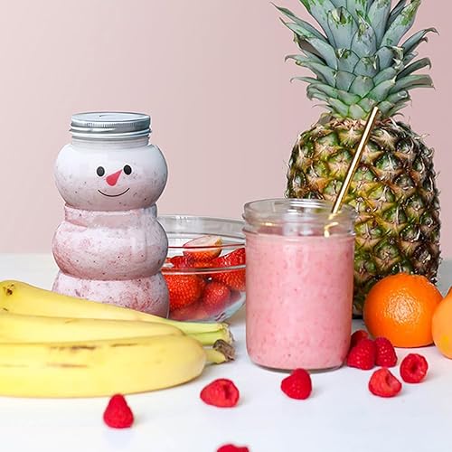 Miniatura 3 de PRETYZOOM 10 juegos de botellas de jugo de muñeco de nieve con tapa, tarro de plástico transparente de Navidad con bufandas de punto, sombreros