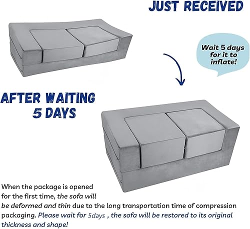 Miniatura 9 de MeMoreCool Sofá modular para niños, sofá convertible suave para niños, silla de espuma de felpa plegable gris para diversión en la sala de juegos de