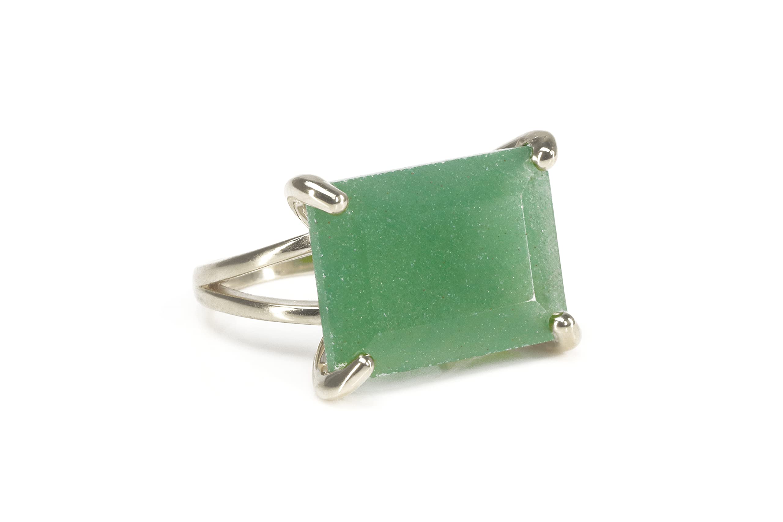 Smaragdschliff Aventurin Ring in 925 Silber - Einfache Ringe, Mode Ringe, Hochzeits- und Verlobungsringe, Bohème Ringe für Frauen - Individuelle Ringe - Wählen Sie Ihre Größe