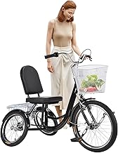 Adult Tricycle, Tricycle for Elderly,3 Wheel Bikes with Baskets,Bell,adjustable Backrest and Tricycle Height,for Seniors Elderly Lady,effectively preventing rollover or tilting back