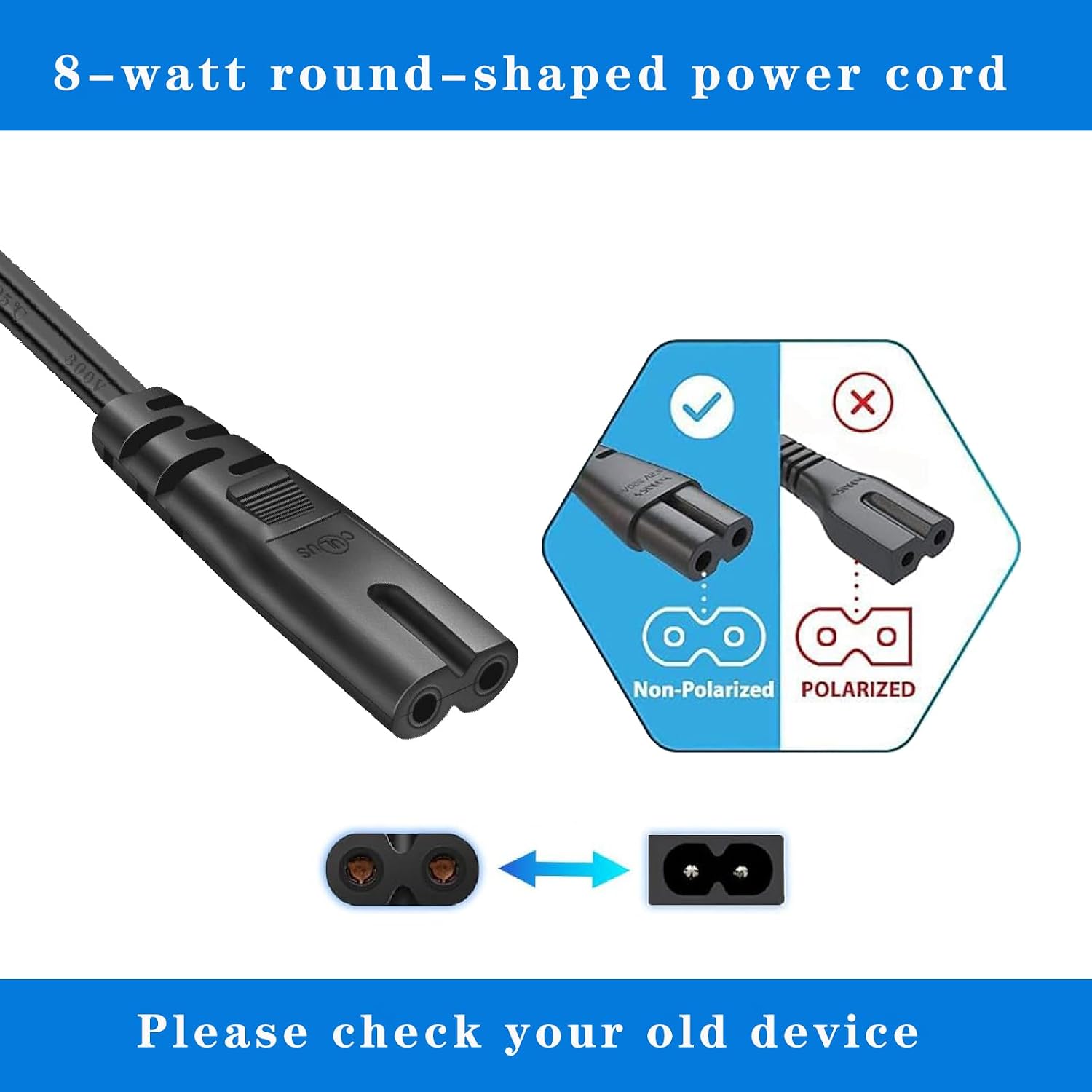 AC Power Cord Cable for Electric Lunch Box, Crockpot, Mini Fridge Charger - Universal 110V 120V 2 Prong Appliance Charging Wire