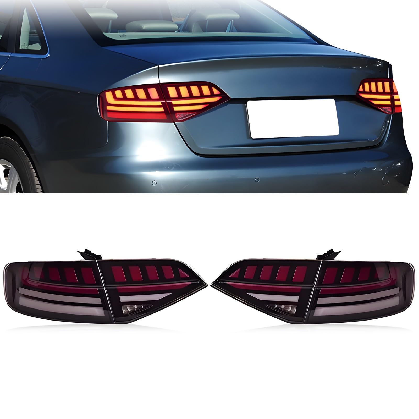 FMQZRLYJW Pair of Smoke LED Tail Lights Compatible With Audi A4 B8 2009-2012, With Sequential Turn Signal Replacement Assembly​(1 PAIR Smoked black)