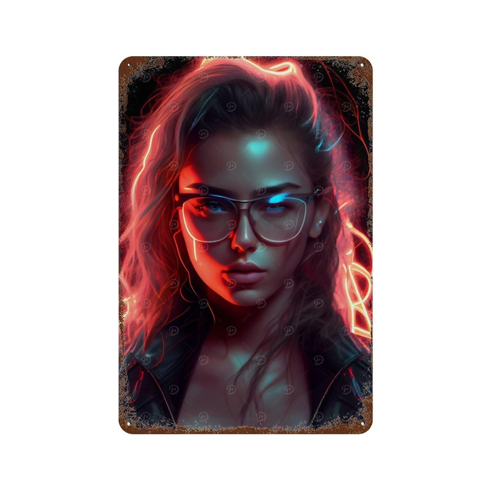 Rust Effect Cyborg Girl Rusty Metal Tin Sign 11.8"x7.9", Farmhouse Wall Decor for Cafe, Home Bar And Lounge Decor