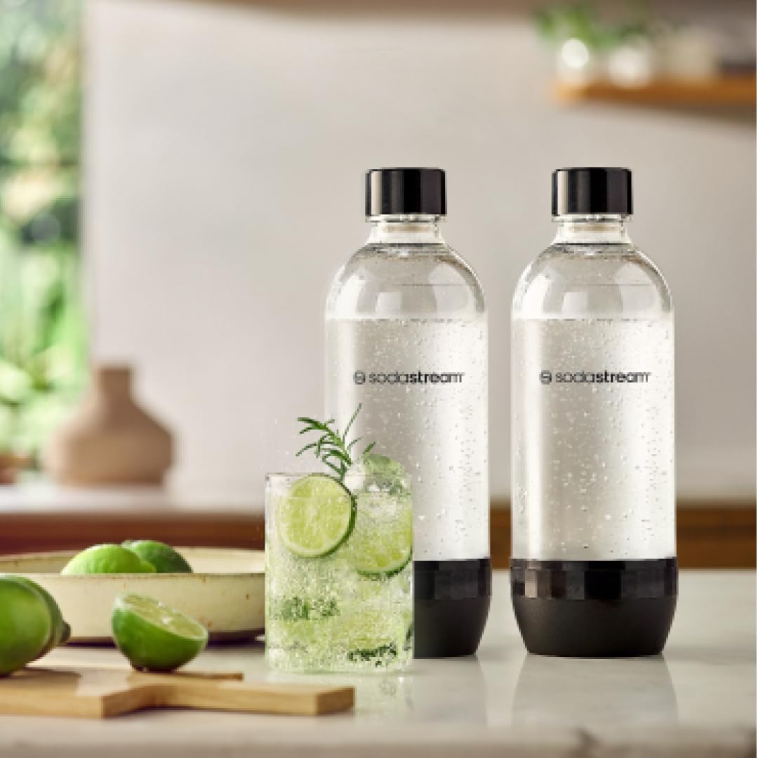 SodaStream Kompatible Flaschen | 2 Stück, 1 Liter, BPA-frei, Wiederverwendbar (Schwarz & Weiß)