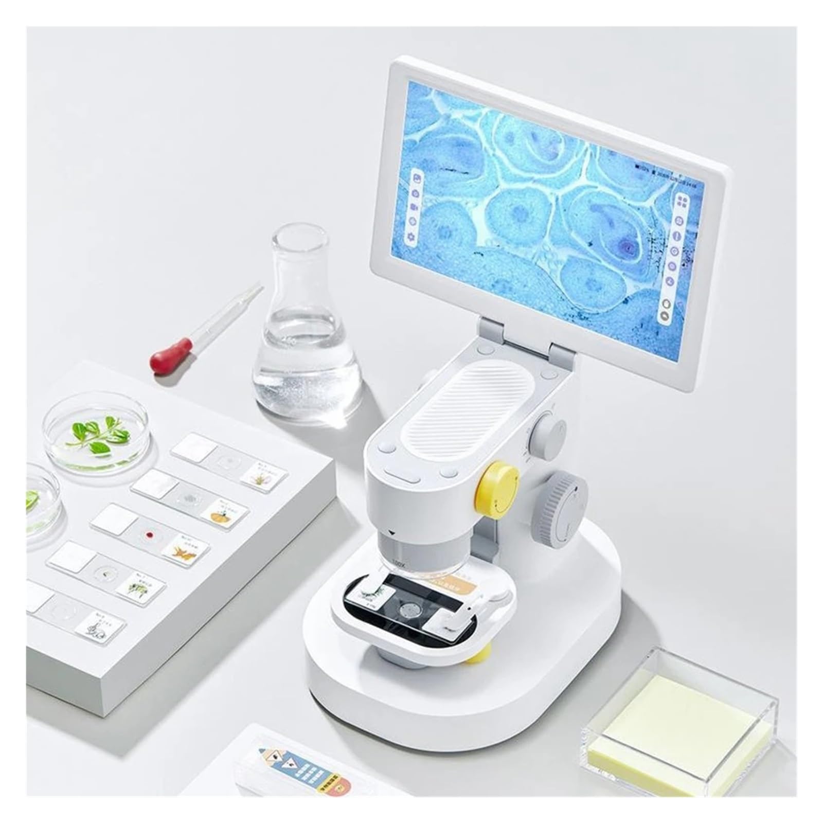 Microscopio Biologico Digitale Con Tripla Fotocamera 1200X 9 '' IPS Touch Screen 1080P Slide Rilevatore Bio Intelligente For Bambini Adulti Chiaro E Preciso