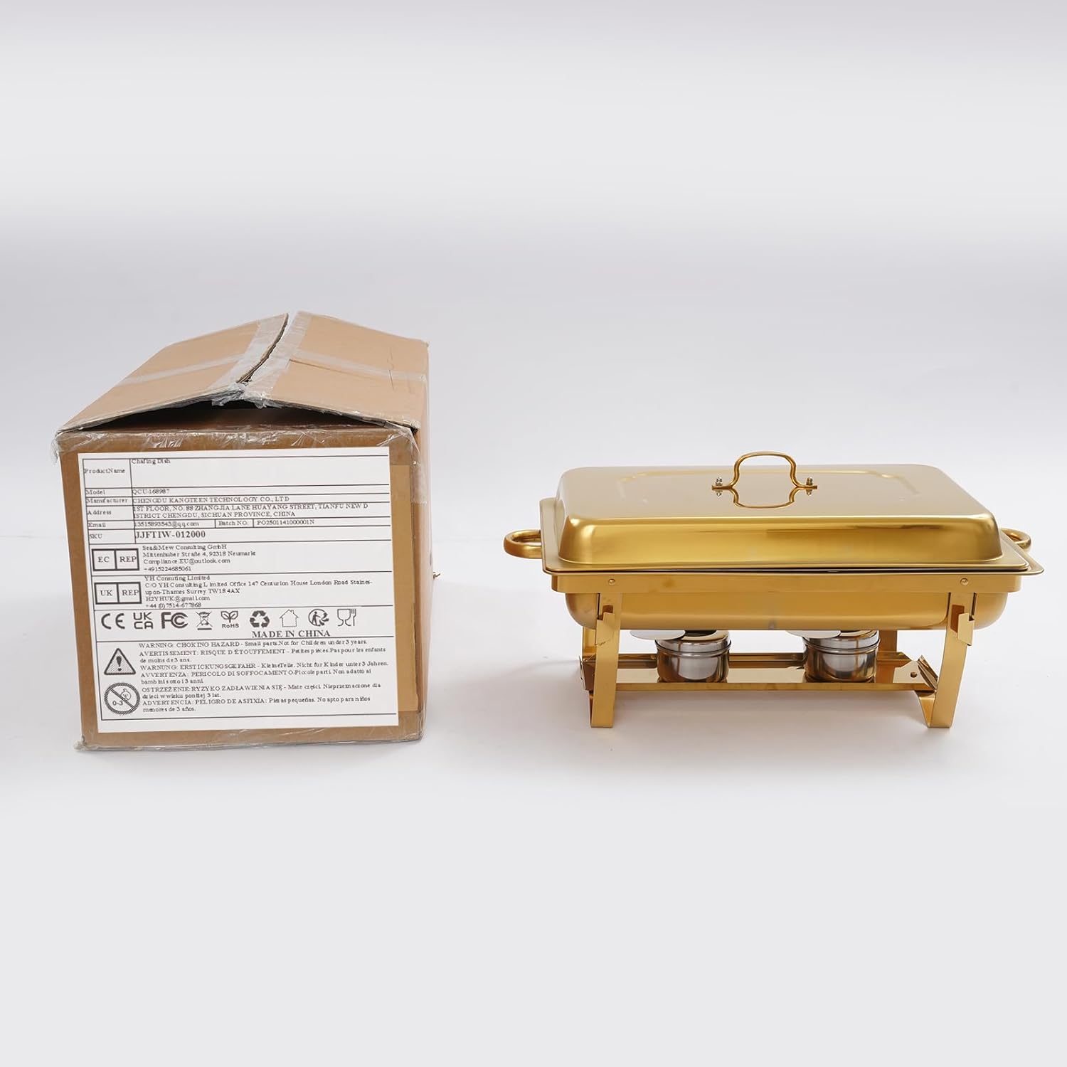 Chafing Dishes for Buffet 4 Pack, 6.5QT Gold Stainless Steel Square Chafing Dish Buffet Set, Buffet Servers and Food Warming Trays for Buffets Party, Weddings, Christmas Gatherings, Catering