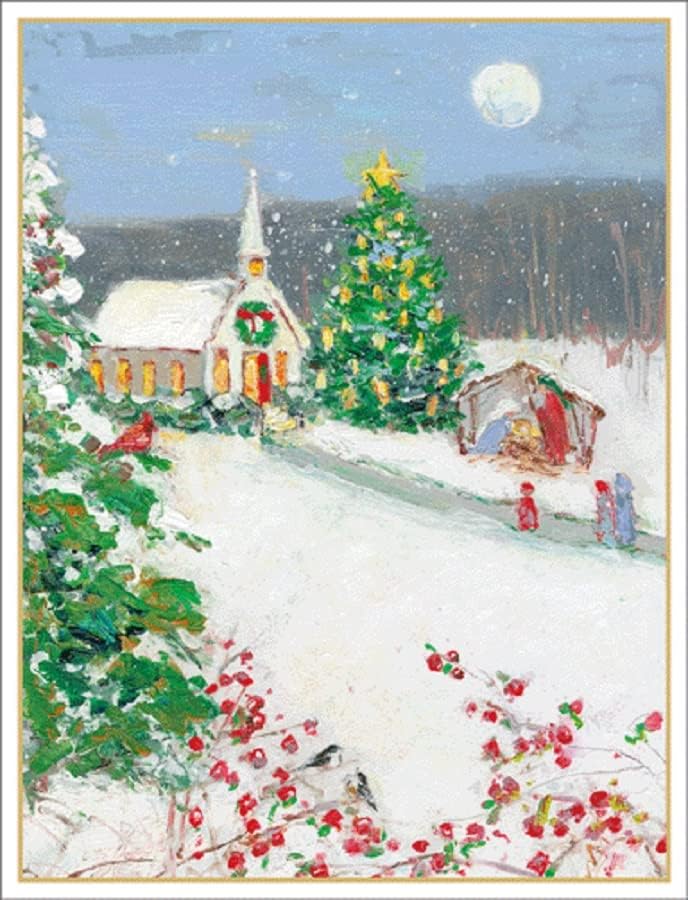 Churchyard With Creche Boxed Christmas Cards - 16 Cards & 16 Envelopes
