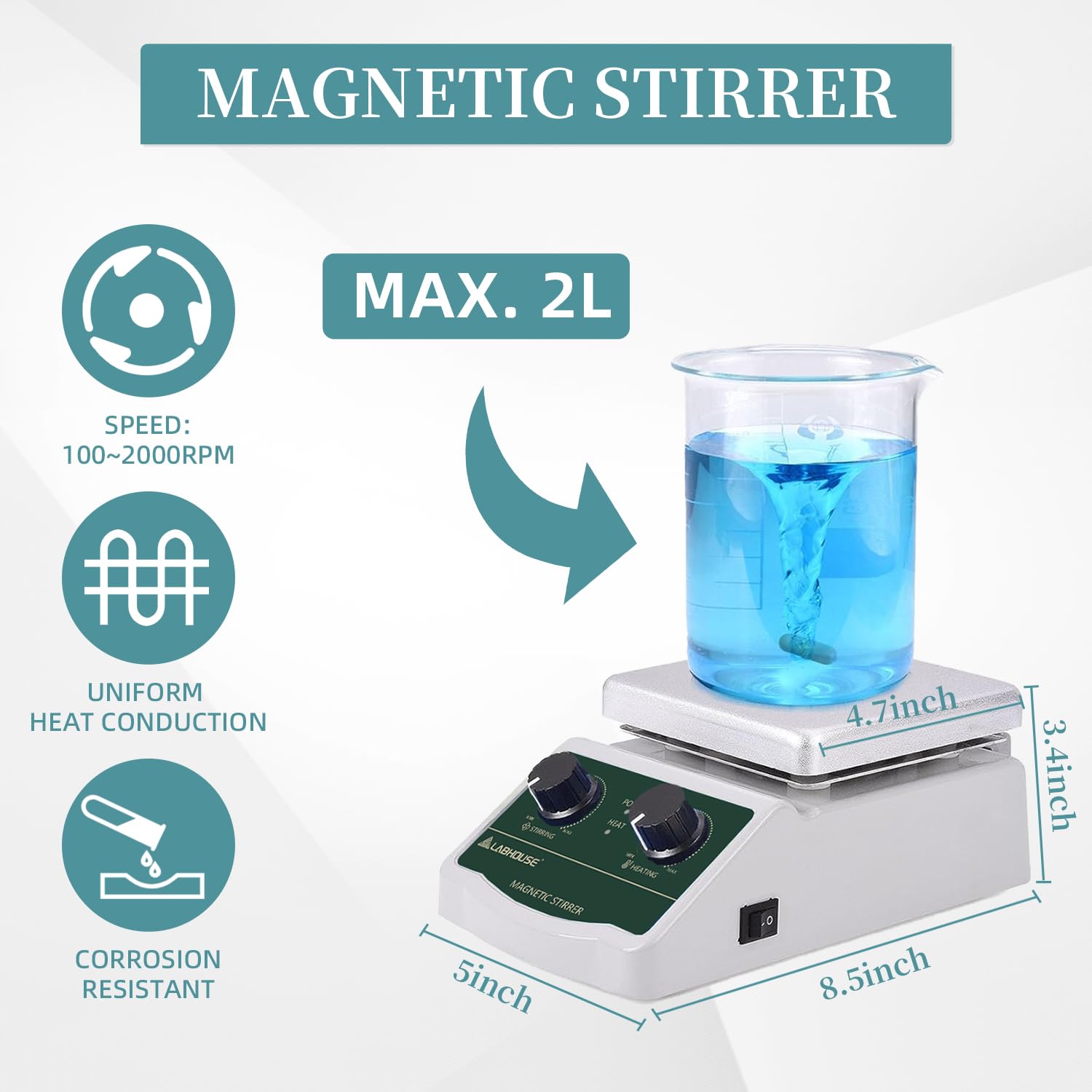 Lab 300℃/ 572℉ 2000 RPM Magnetic Stirrer Hot Plate 2L & Lab Water Bath Digital LWB-2 Thermostatic Heater Electric Heating Devices Stainless Steel Liner 3L Capacity 2 Selectable Opening