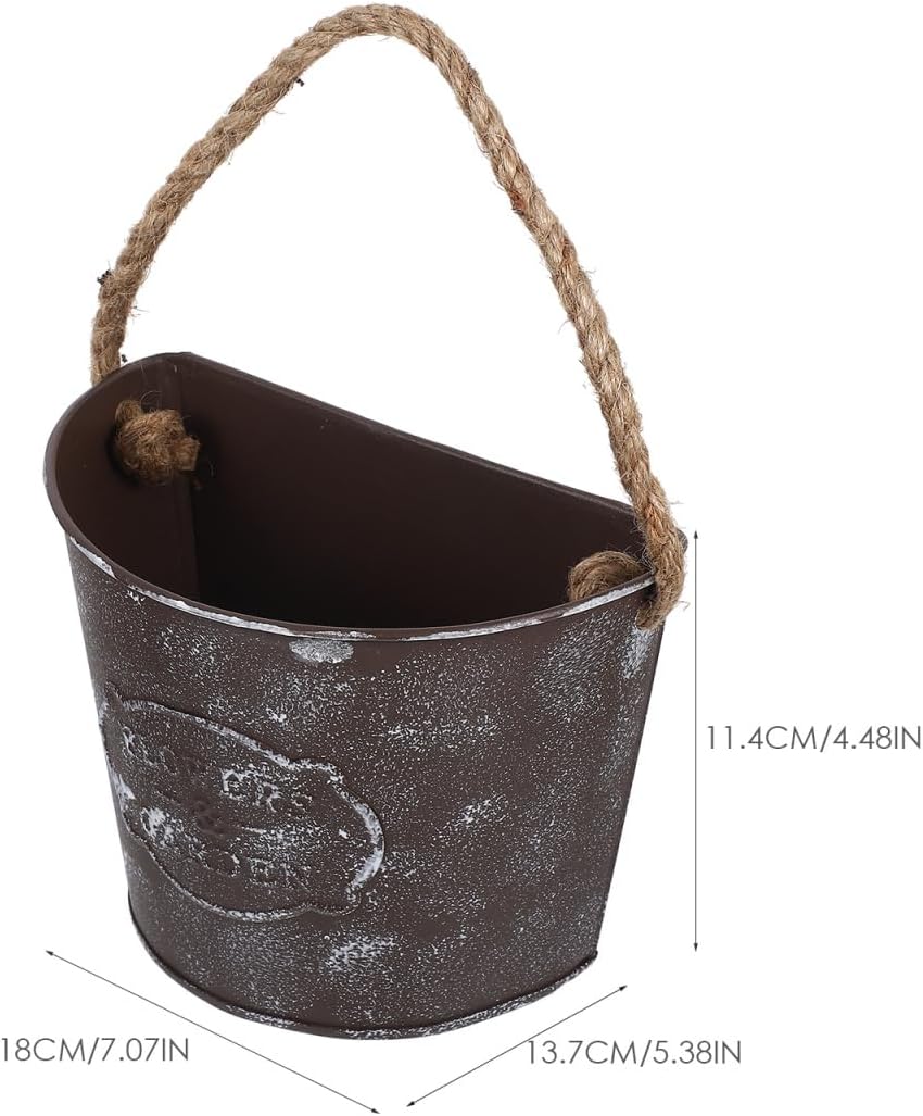 Abaodam Wall Hanging Flowerpot Rustic Iron Wall-Mounted Planter with Durable Rope for Indoor and Outdoor Garden Patio Home Decor 7.08X5.39X4.48 Inch Set of 2