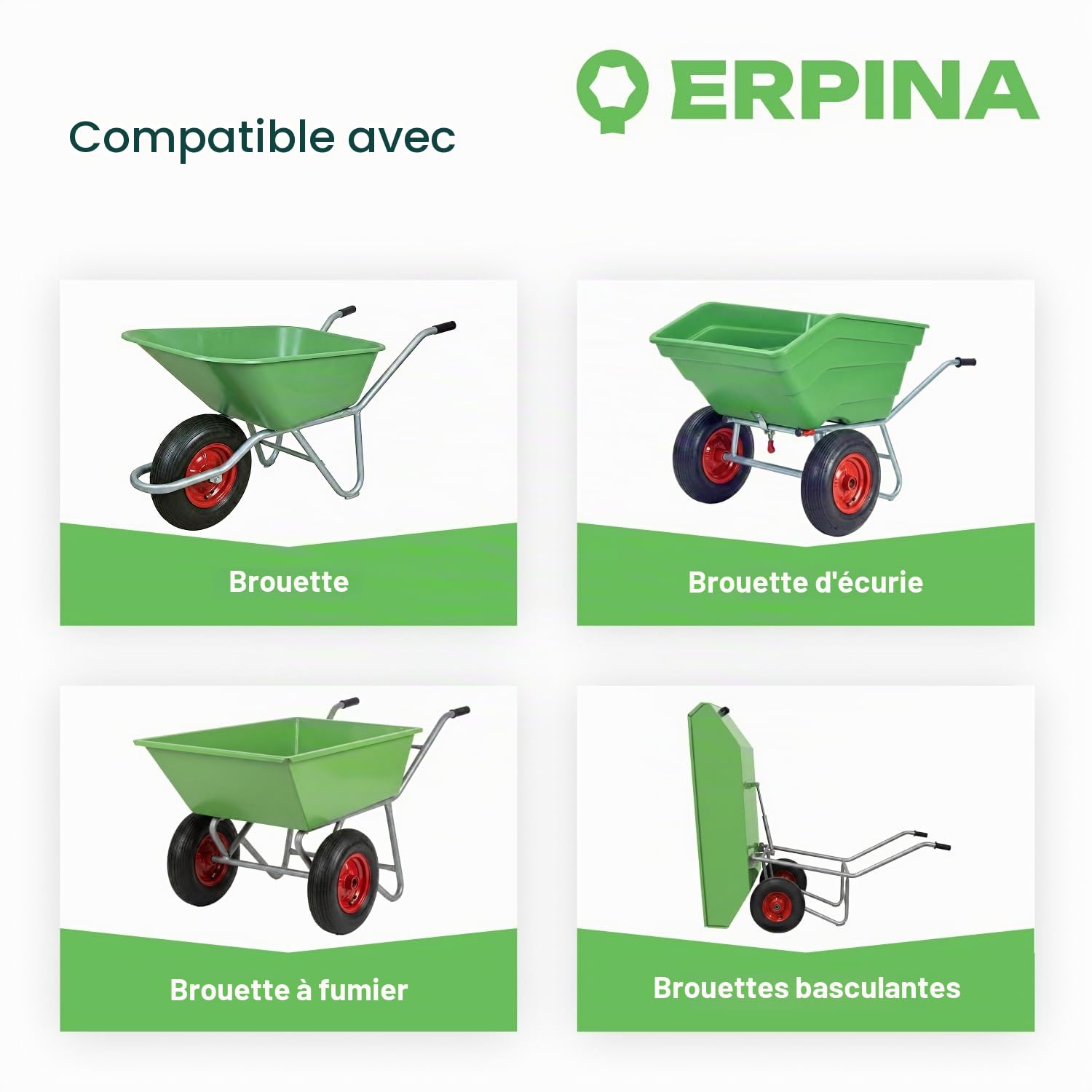 Ensemble de pneus de rechange pour brouette incl. chambre à air 4.80/4.00-8 (400x100) 4PR avec valve automatique - enveloppe de pneu universel robuste pour brouette, chariot de jardin et