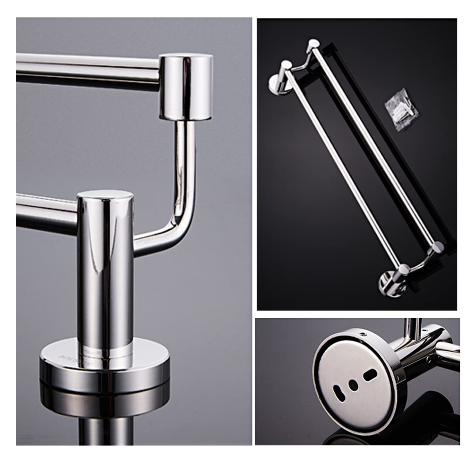 Barra Doble para Toallas Redonda de Acero Inoxidable, para Montaje en Pared, Ajustable de 30 cm a 120 cm. Soporte para Toallas de baño de fácil instalación con Tornillos.