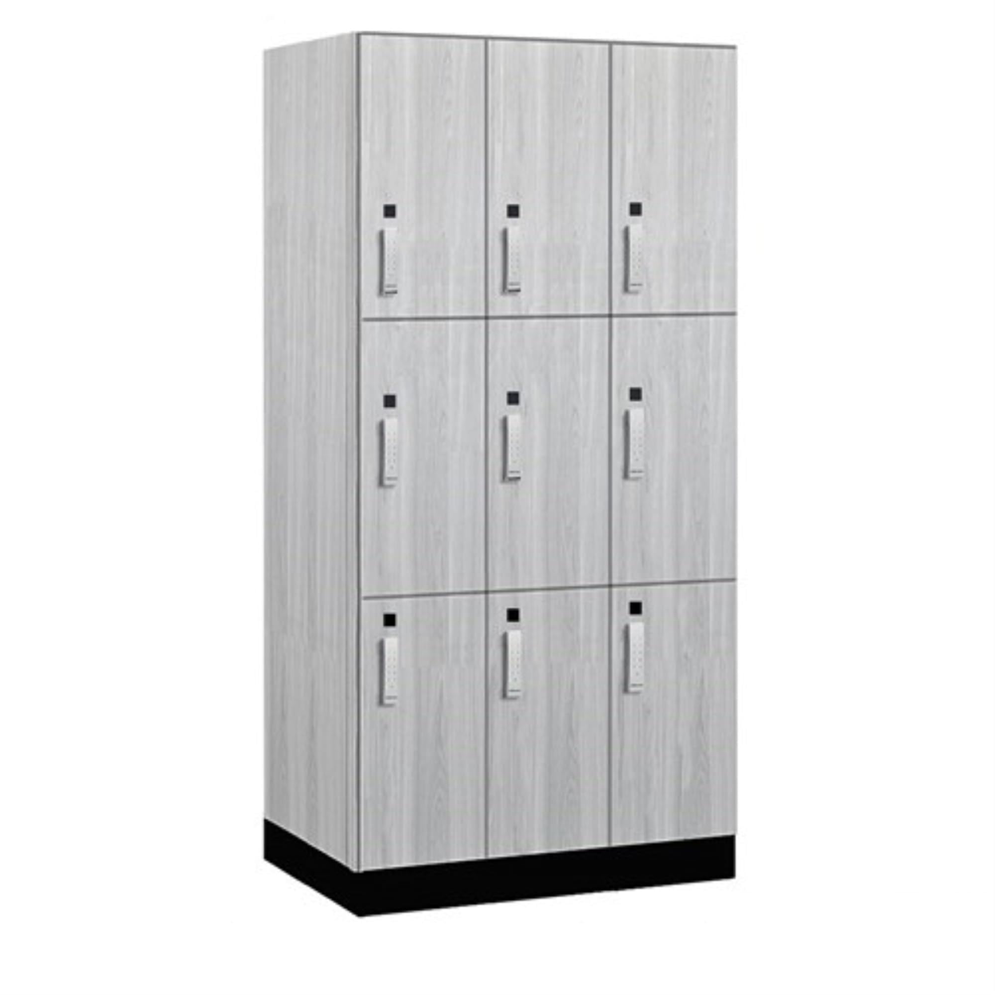 Salsbury 12 Wide Premier Wood Locker-Triple Tier-3 Wide-6 Feet High-21 Deep-Silver Teak-Silver Electronic Locks