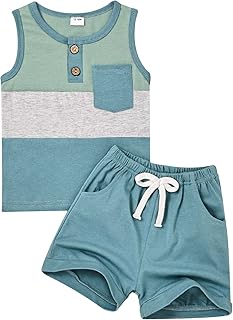 FOCUTEBB Boy Clothes Toddler Baby Boys Summer Outfits Sleeveless Patchwork T-Shirt Shorts Set 6 Months-4T