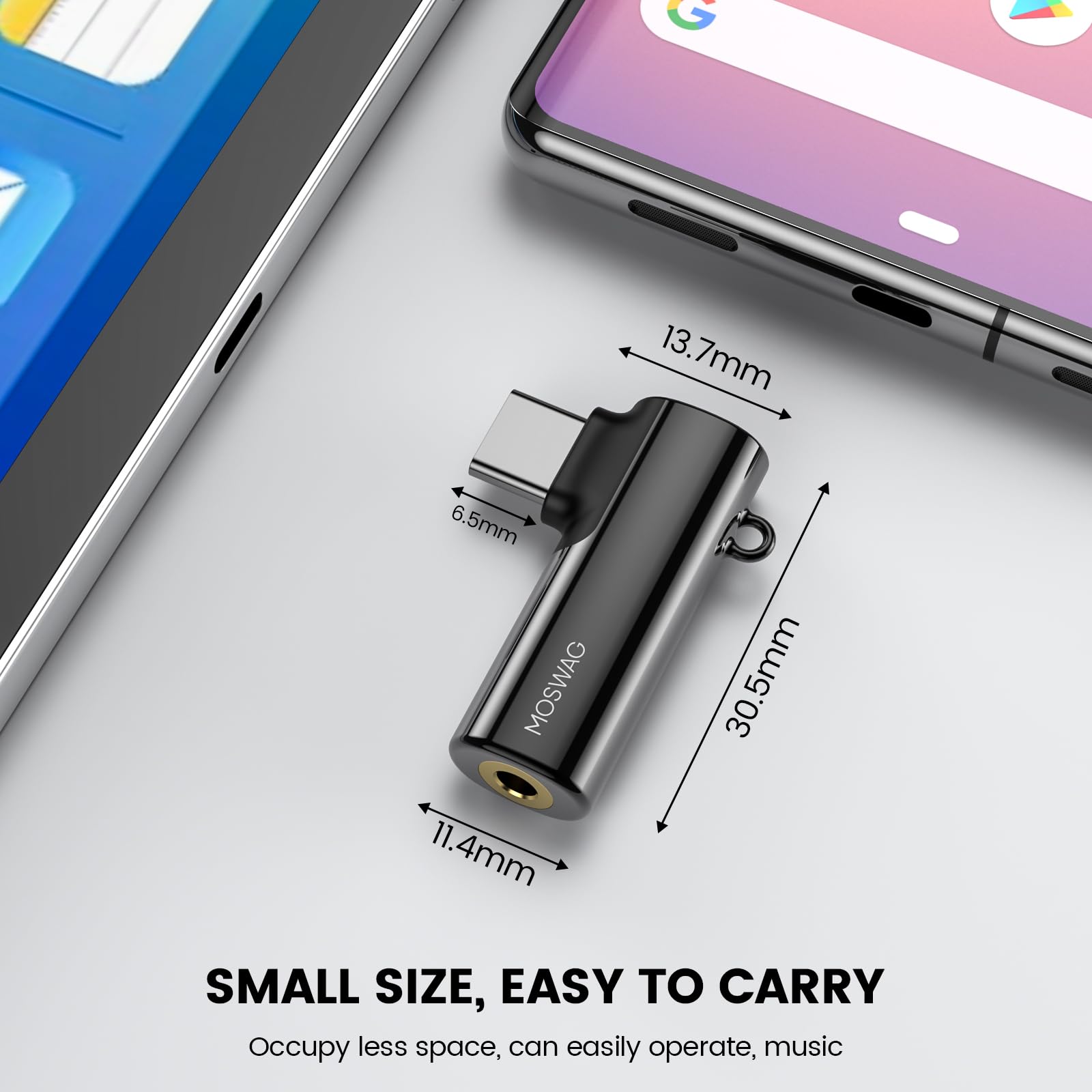 MOSWAG Gniazdo USB C na 3,5 mm typu C adapter do słuchawek kątowy mikrofon Aux Audio Dongle adapter do słuchawek ze stopu cynku kompatybilny z Samsung Galaxy S23 S22 S21 Ultra, Huawei P50/40/30, Mate
