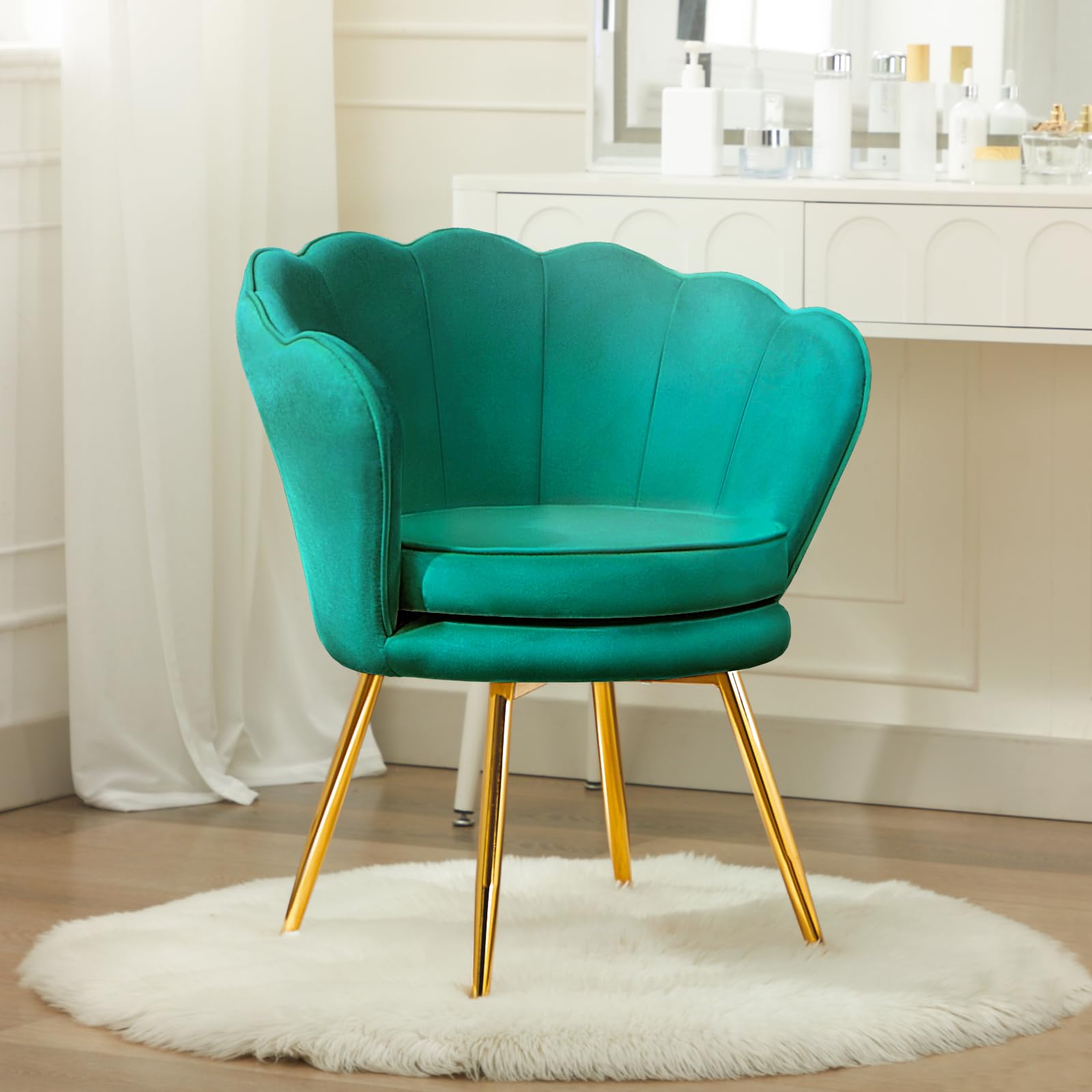 Czlolo Velvet Vanity Chair with Back, Mid-Century Modern Small Accent Chair for Living Room, Golden Metal Legs Upholstered Makeup Chair, 1Pcs Bedroom