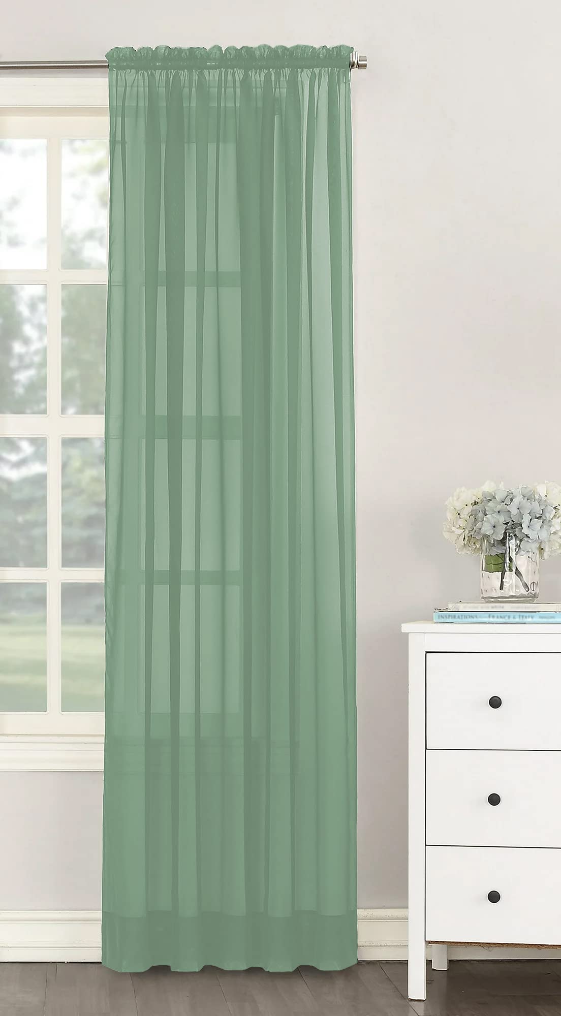 NetCurtainsUK Single Plain Voile Net Curtain Sheer Panels Slot Top Heading (Eau-de-Nil, 140cm (55'') Wide x 205cm (81'') Drop) (HMPVP01) — image 1