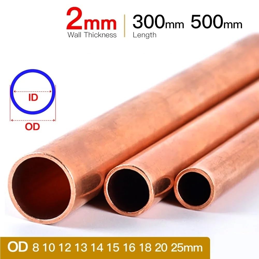 Tubolare cavo dritto tondo in rame, tubolare in rame con spessore della parete di 2 mm for lavorazione dei metalli, 1 pezz0(300 * 18 * 14MM)