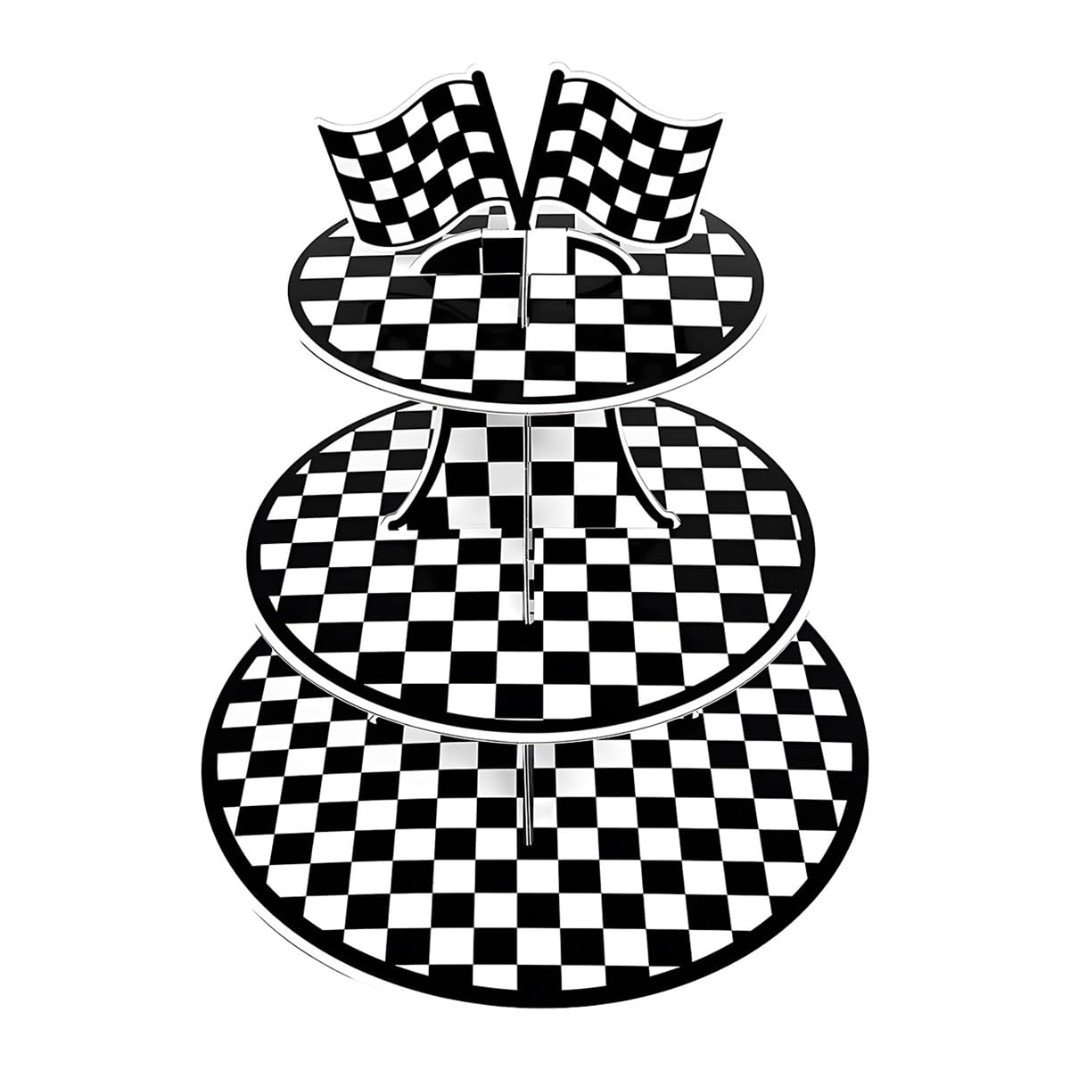 Fuwraixis Racing car Cupcake Stand, 3-Tier Dessert Tower, black and white check Party Decoration, motor racing Children Birthday Cake decoration, Suitable for anniversaries and family gatherings