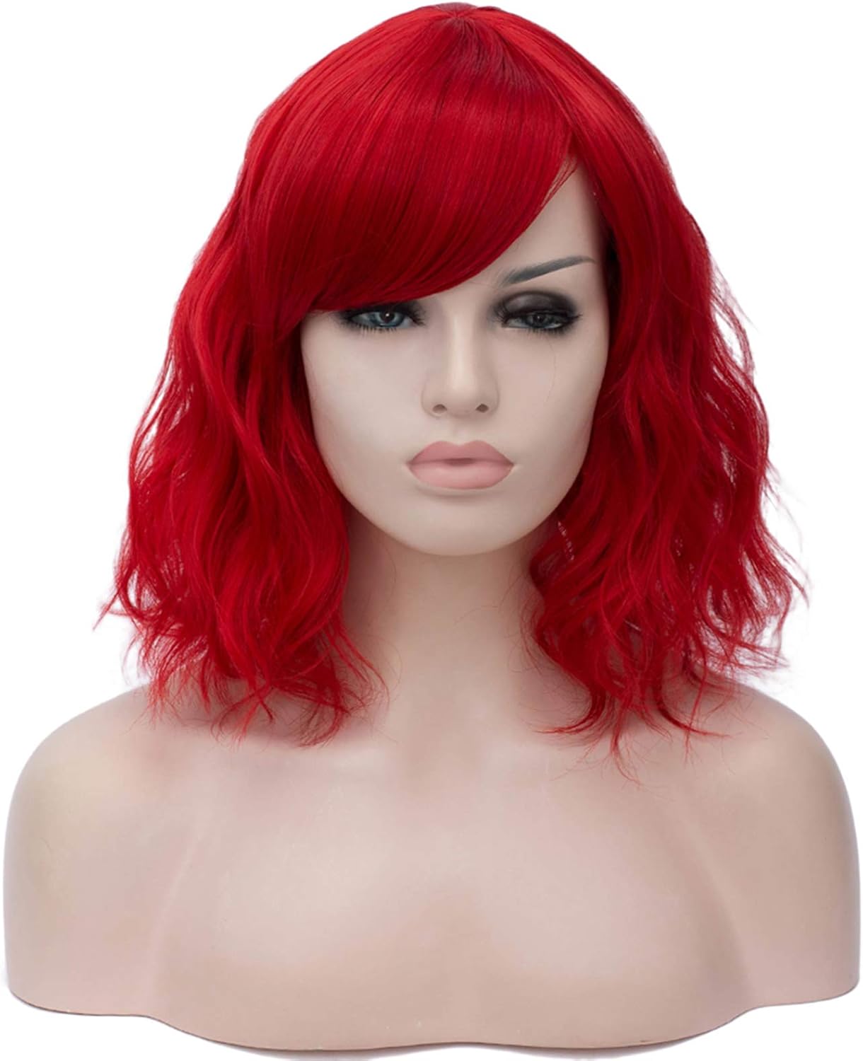 BERON 14 Inches Red Wig Short Curly Wig Red Wig with Bangs Red Wig for Women Heat Resistant