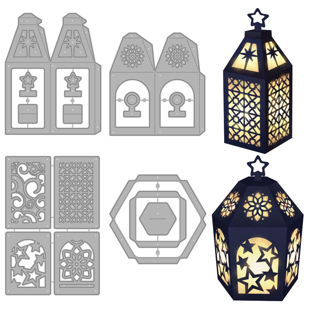 MAYJOYDIY 3D Lantern Metal Cutting Dies Star Night Light Die Cuts Stencils Openwork Pattern Embossing Template Dies for DIY Paper Craft Card Making Scrapbooking Album Decor