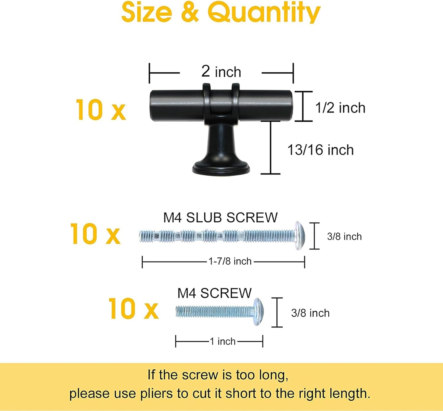 LEIFENY 10 Pack Matte Black Cabinet Pulls T Bar, Single Hole Knobs for Kitchen Bathroom Cupboard, Pull Handles for Dresser Drawer