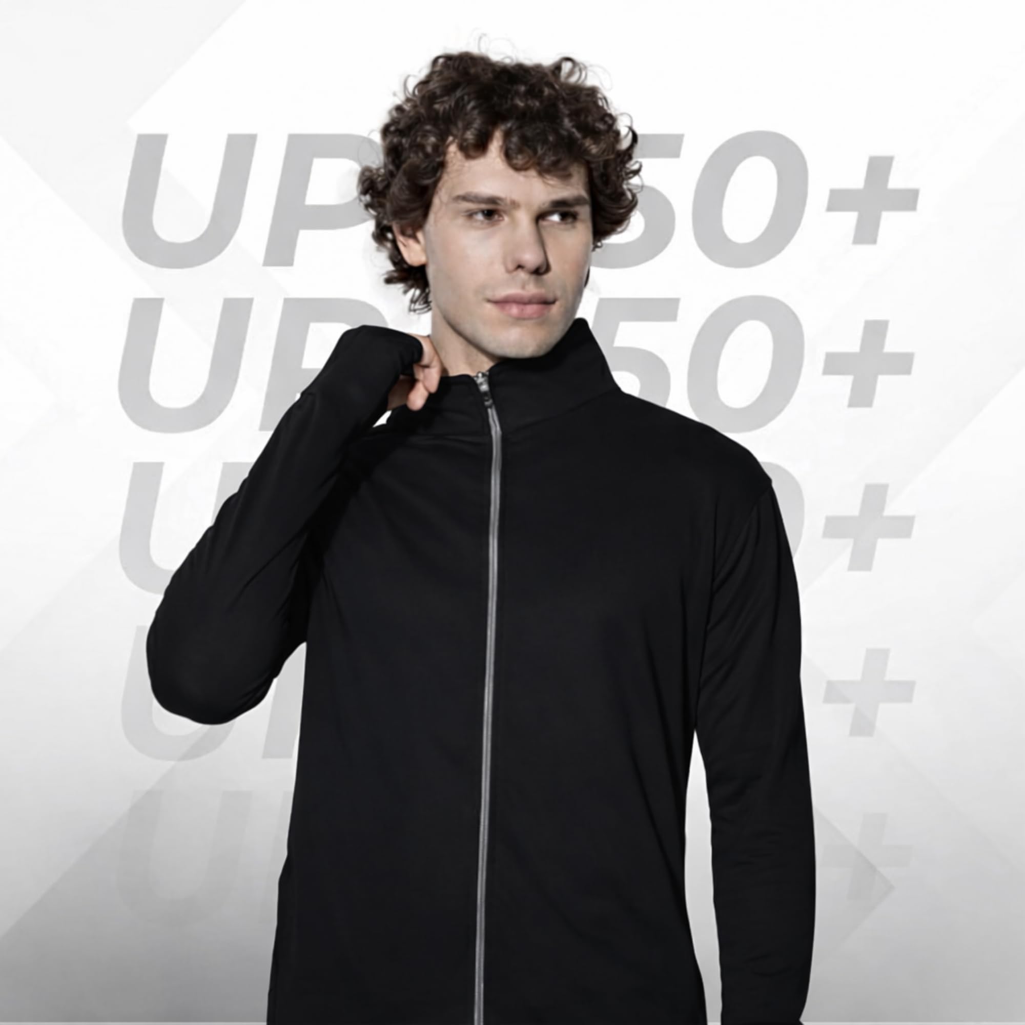 MIA FASHION Sunscreen Jacket for Men | UPF 50+ UV Protection | Lightweight Summer Jacket | Stand Collar with Zipper Closure Black-XXL 4