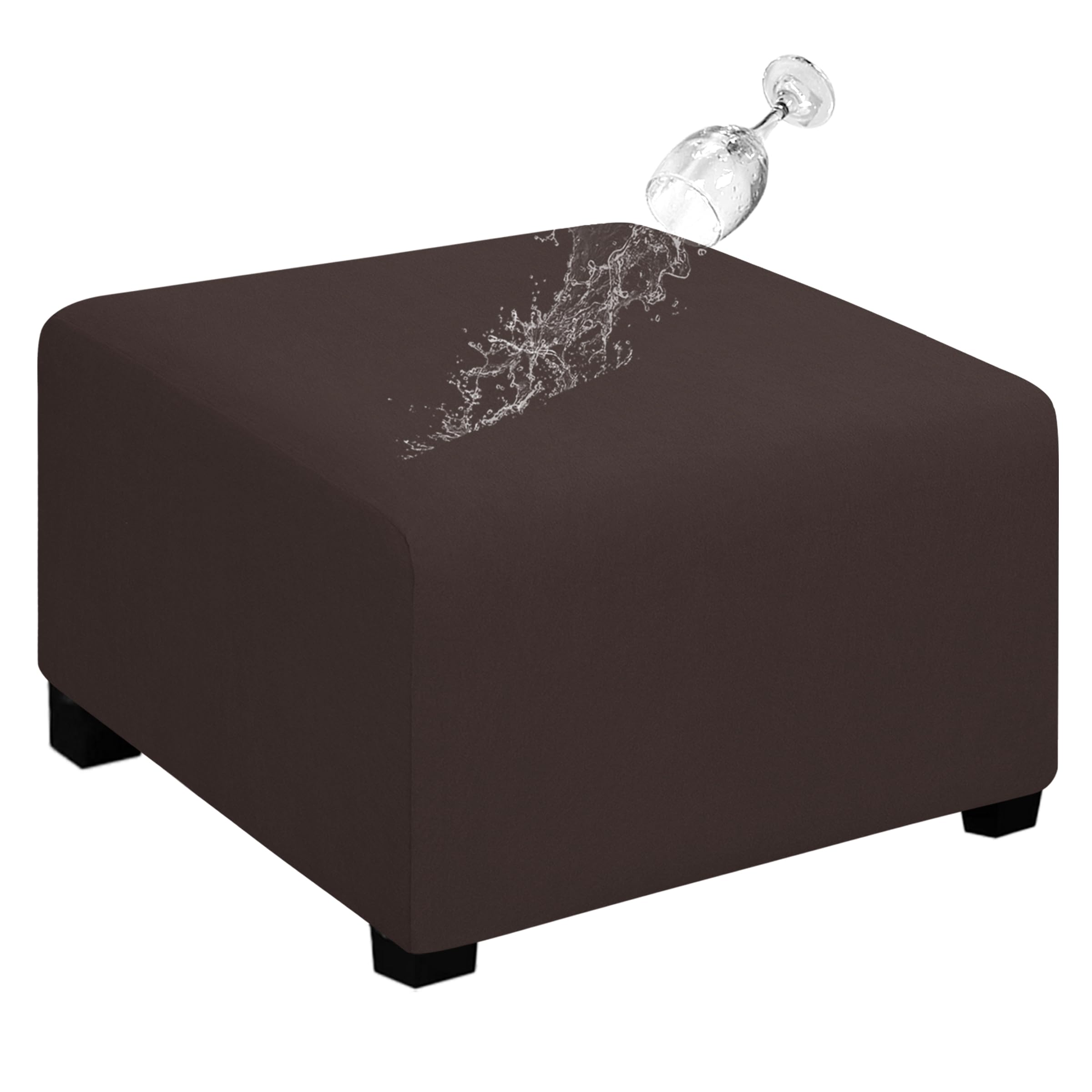Easy-Going 100% Dual Waterproof Stretch Ottoman Cover 40x40x15inch Square Folding Storage Stool Furniture Protector Soft Slipcover for Living Room Chocolate
