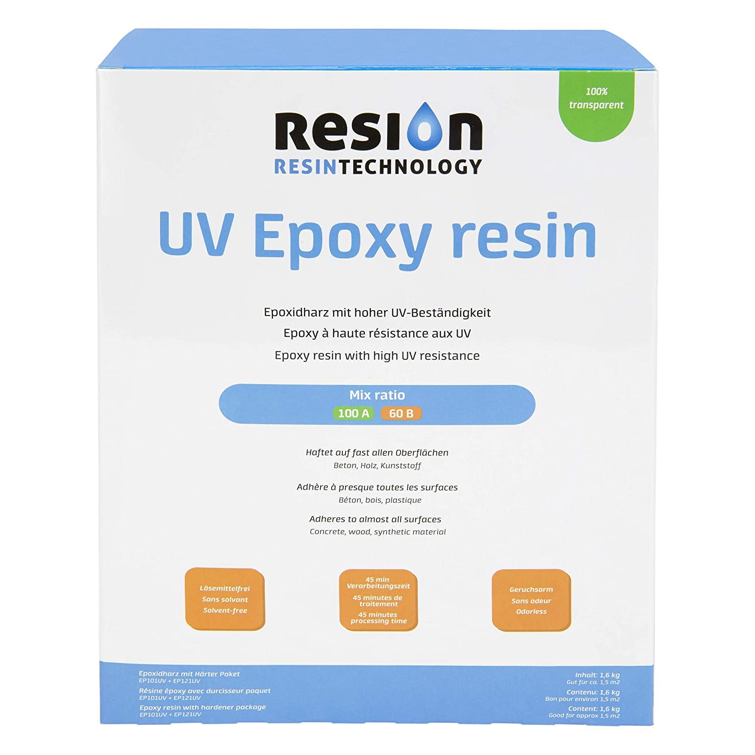 Resina Epossidica Con Indurente E Blocco UV Cristallina - Set Da Colata 1,6 Kg