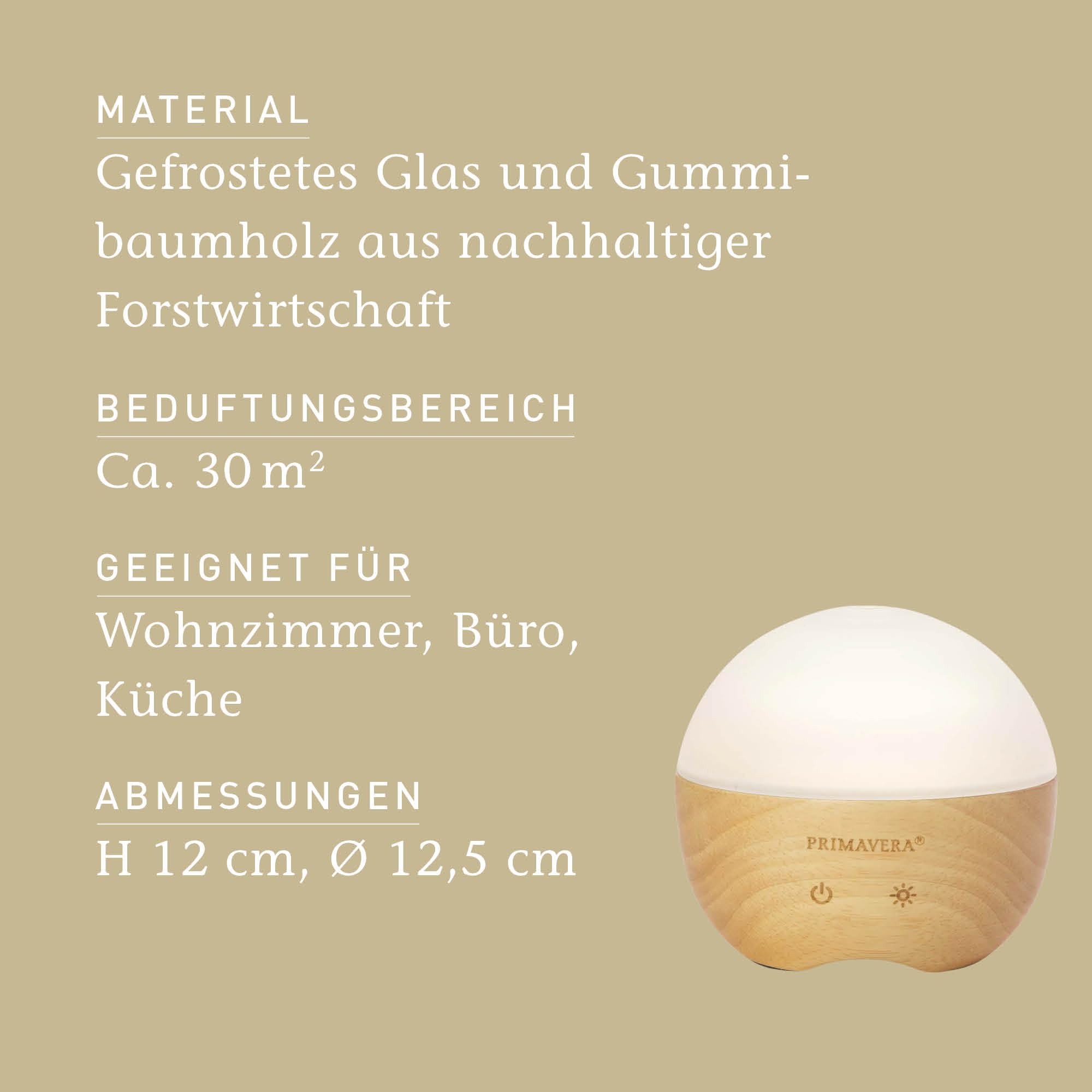 PRIMAVERA Aroma Vernebler Woody – elektrische Duftlampe, Diffuser, Raumduft – Aromatherapie – 4 Betriebsmodi im Dauer- und Intervallbetrieb