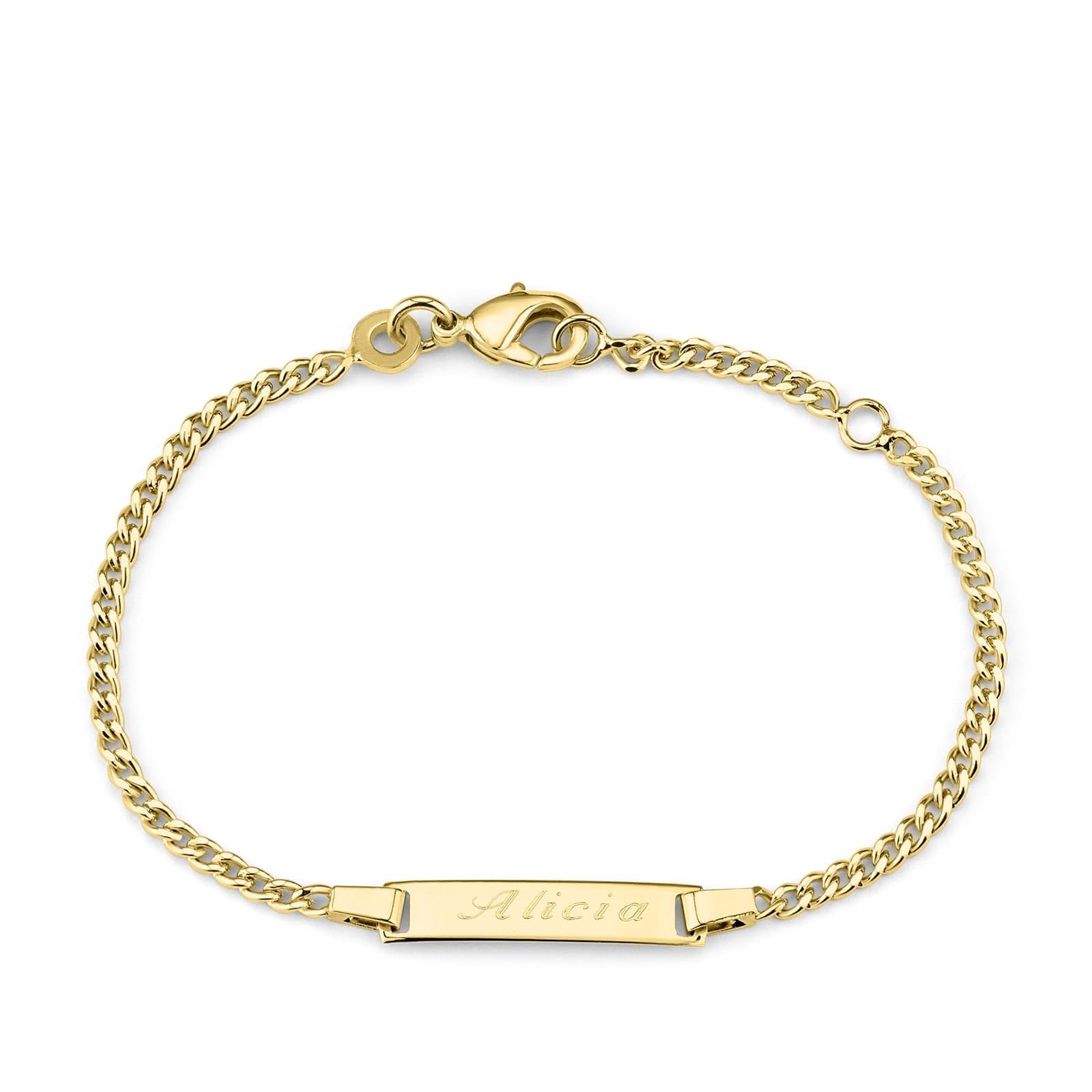 Bracelet enfant gourmette plaque personnalisée Plaqué Or - Idée cadeau pour Noël - Anniversaires - Baptême - Communion