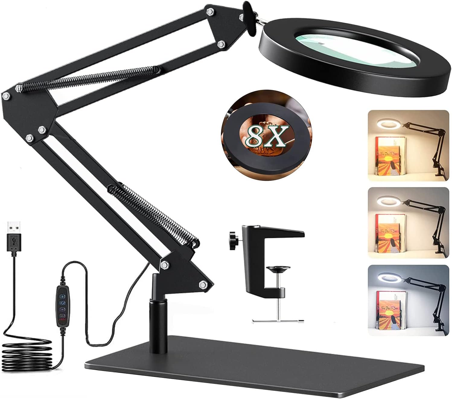 PURElite Magnifying Desk Table LED Lamp, White, Mains Operated : Amazon ...