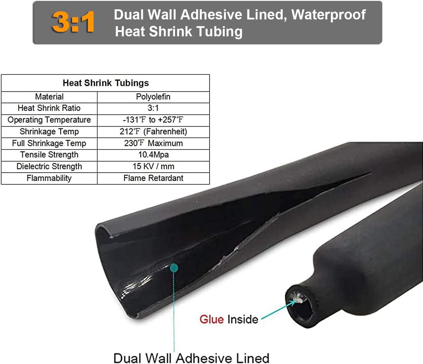 10pcs 1 AWG-3/8" Copper Wire Lugs,UL Listed Heavy Duty Battery Cable Ends,Tubular Ring Terminals,AWG Crimp Wire Ring Lugs,Battery Terminal Connectors with 3:1 Heat Shrink Tubing