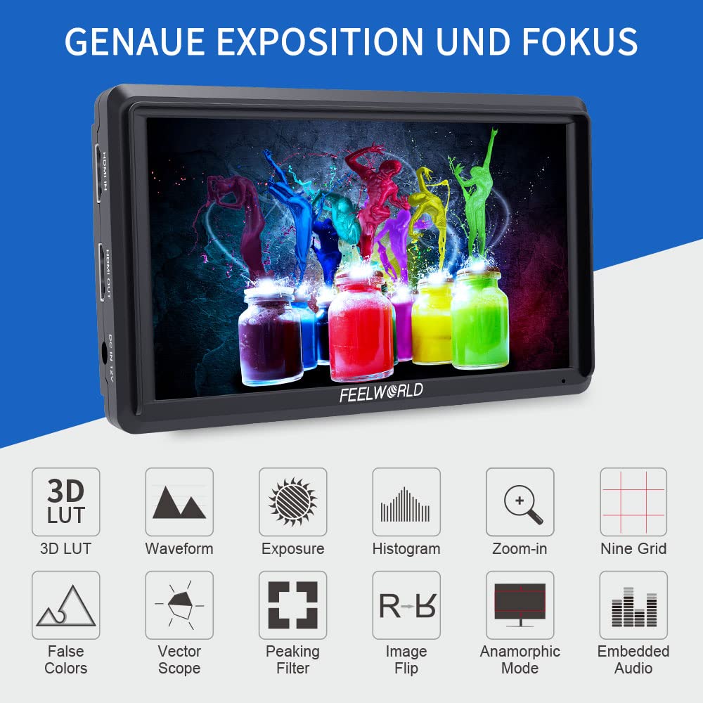 FEELWORLD FW568V2 DSLR Field Monitor 5,5 pollici 3D LUT Waveform Vector Scope 1920x1152 4K Schermo HDMI con parasole per stabilizzatore