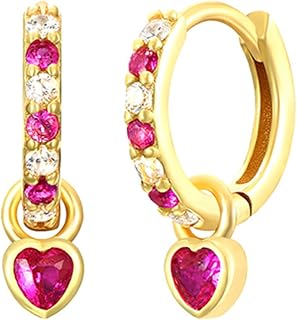 Small 14K Golden Huggie Hoop Earrings For Women Emerald Green Earrings With Green Heart Drop 14K Gold Plated Hoop Earrings Hypoallergenic Cubic Zirconia Dangle Green Jewelry For Gift