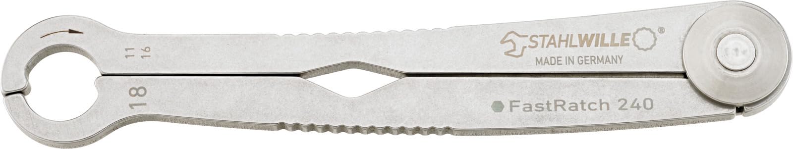 STAHLWILLE 240 18 | FastRatch Ratschenschlüssel 18 mm - 11/16 " | offener Ringschlüssel mit Ratschenfunktion, Maulschlüssel | ideal für Bremsleitungen, Überwurfmuttern | Made in Germany