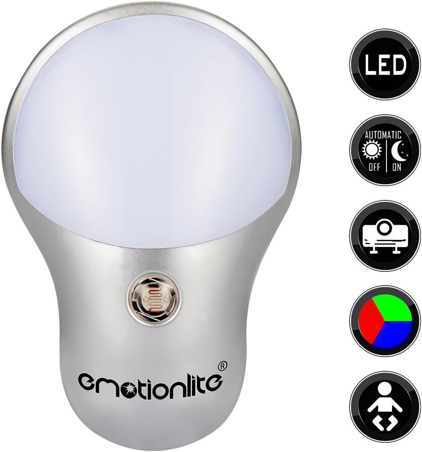 Emotionlite Plug in Night Light, LED Nightlight, Multi Colored Rotates, Dusk to Dawn Sensor, for Kids Adults Bedroom Bathroom Hallway Stairways Kitchen Corridor, UL Listed