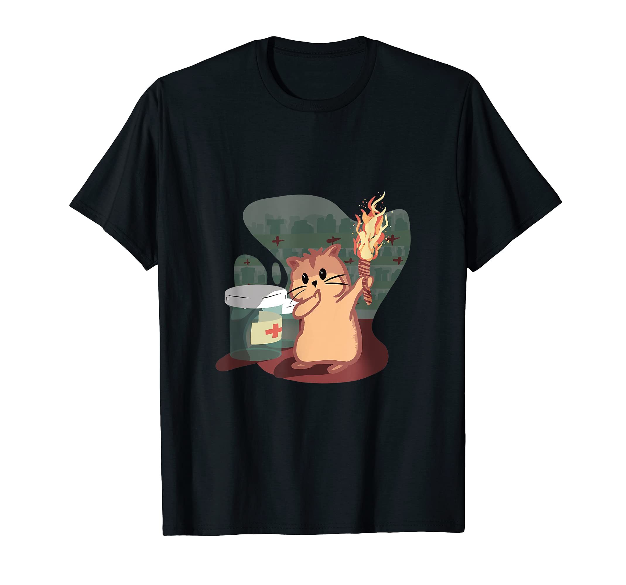 Cute Hamster, Hamster with Torch, In Pharmacy T-Shirt, Black