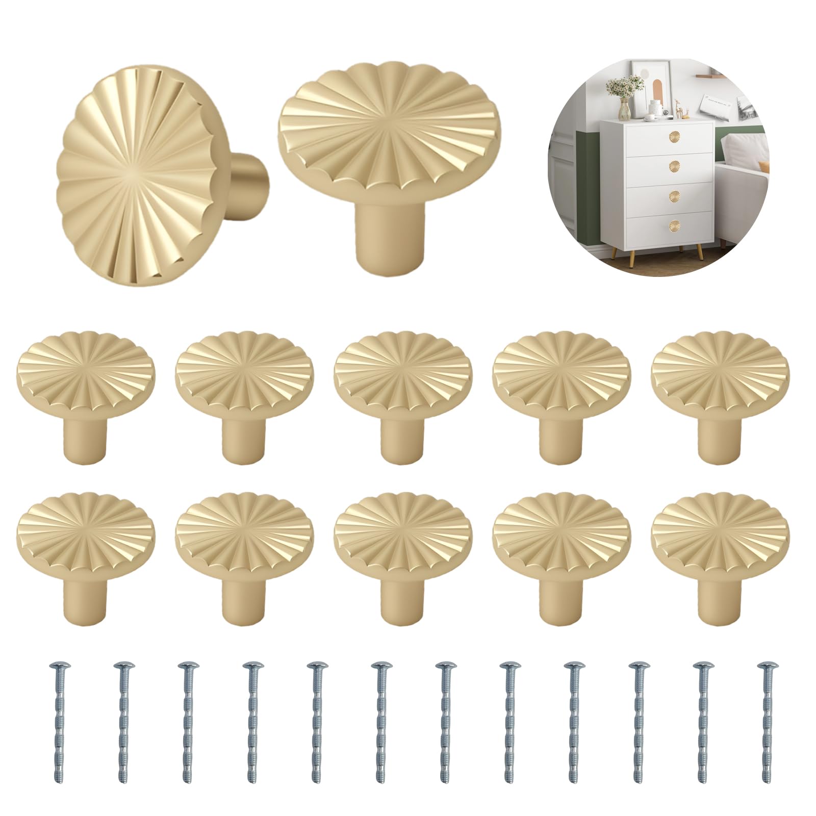 Boutons décoratifs dorés de haute qualité avec vis ajustables pour armoires chic