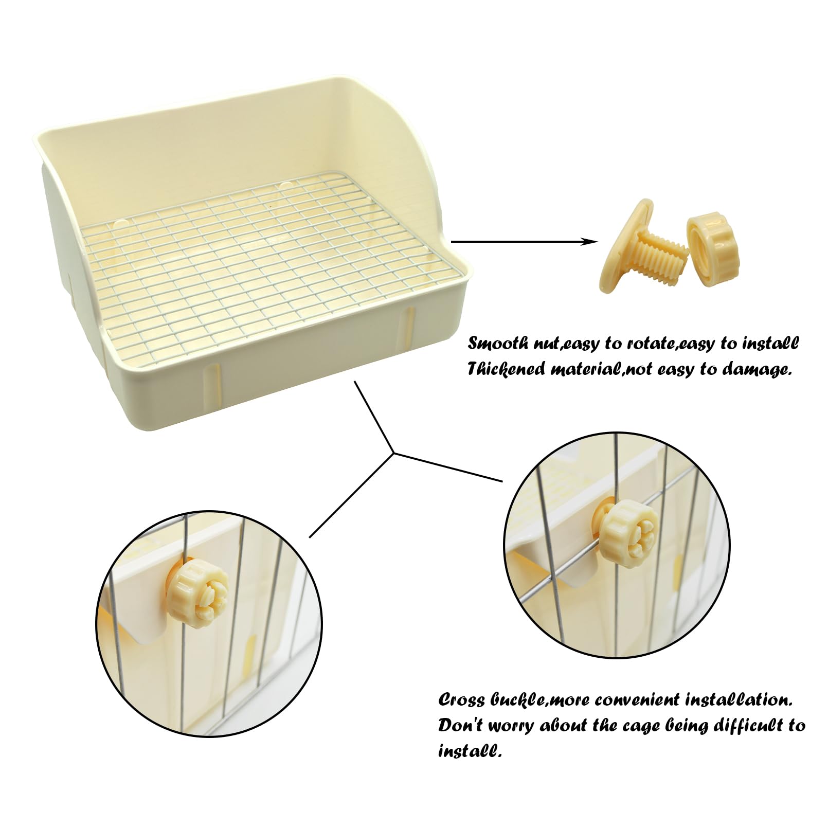 Rabbit Litter Box Toilet,Bunny Plastic Square Cage Toilet with Grate Rabbits Corner Litter Bedding Small Animal Pet Bunny Box Potty Trainer Pet Pan for Guinea Pig,Ferret,Chinchilla(White) - image 3