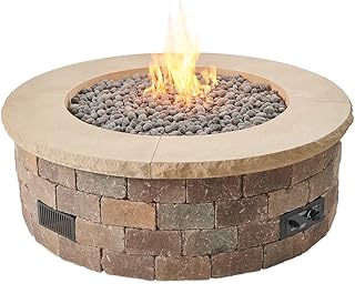 The Outdoor GreatRoom Company DIY Bronson Block Round Gas Fire Pit Kit w...